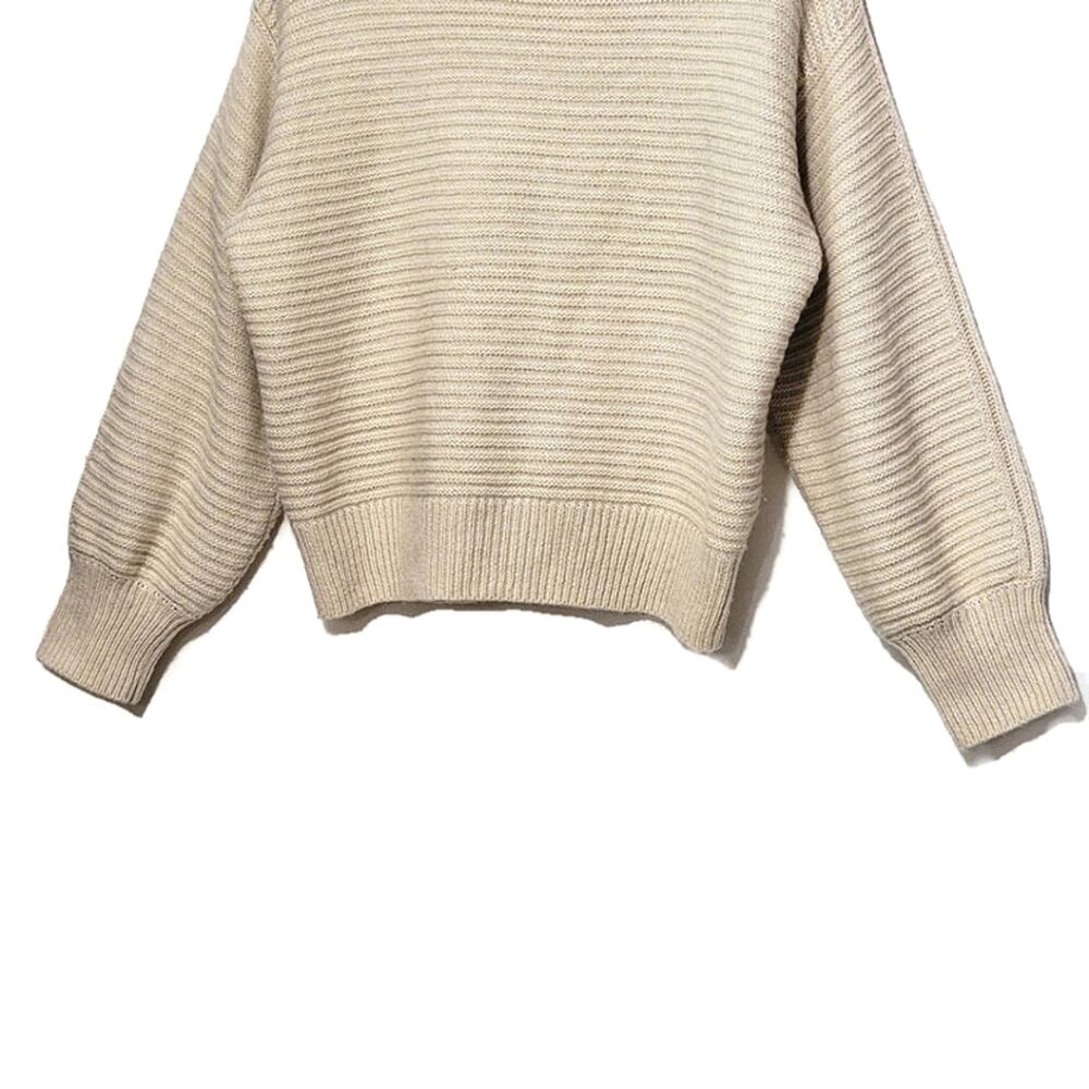 Christian Siriano Wool Blend Ribbed Crew Neck Cream Ivory Knit Sweater Size M - Picture 9 of 13